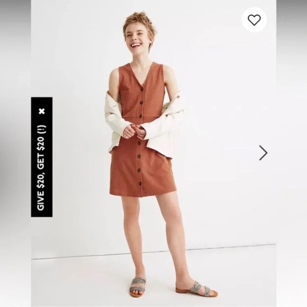 Madewell Small Button Down Mini A-Line Sleeveless Dress Orange V-Neck - Picture 5 of 5